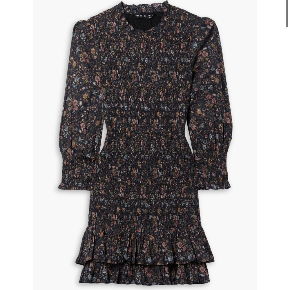 Veronica Beard Farha Black Floral Smocked Mini Dress size 12 - Picture 4 of 13
